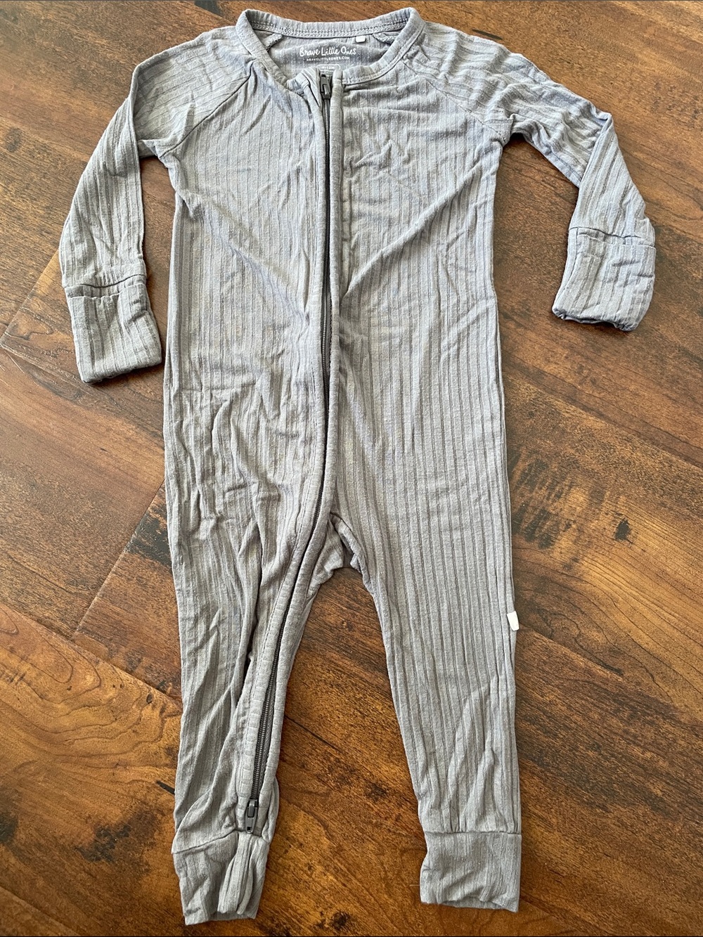 Gray Ribbed Zip-Front Kids Footed One-Piece Sleeper
